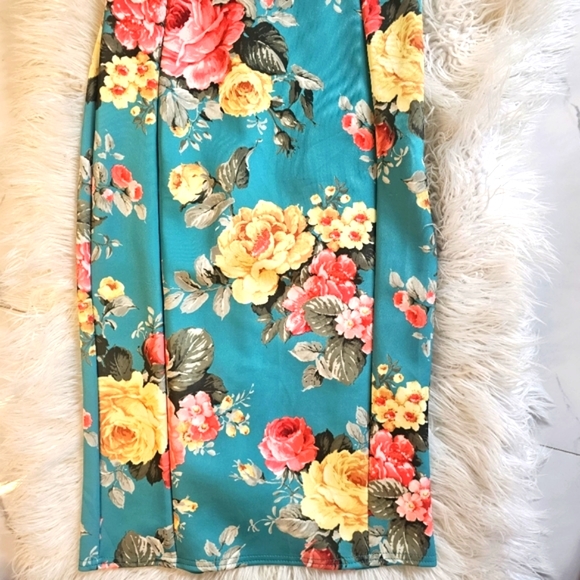 Teal Tropical Flower Midi Dress - Picture 6 of 11